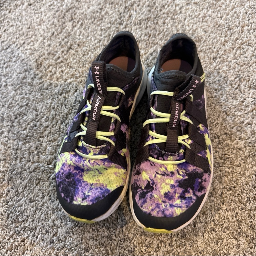 Under Armour Black and Yellow-Purple Athletic Shoes